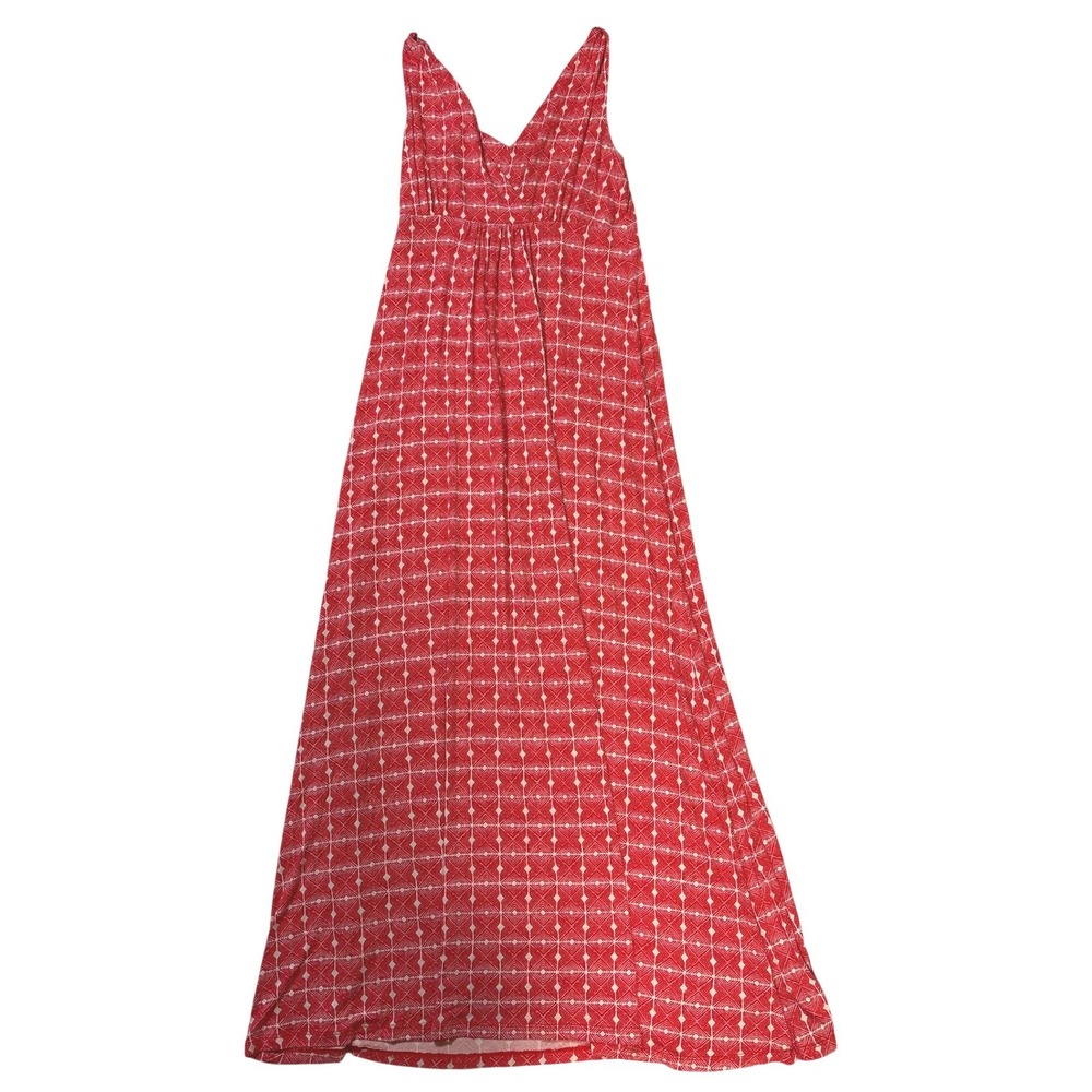 Gap Coral White Geometric Diamond Print V-Neck Empire Waist Maxi Dress XS